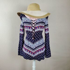 L’Atiste Lace-Up Bell Sleeves Romper Festival Fairycore Cottagecore Bohemian